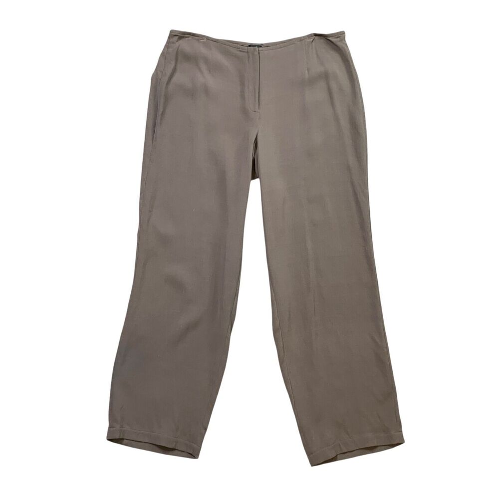 Eileen Fisher Pants Womens L Large Pewter Wide Leg Front Zip Relaxed Trousers